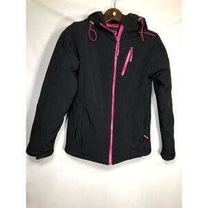 CB Sport Jacket Women's Size Small Black Pink Heavyweight Hoodie Drawstring